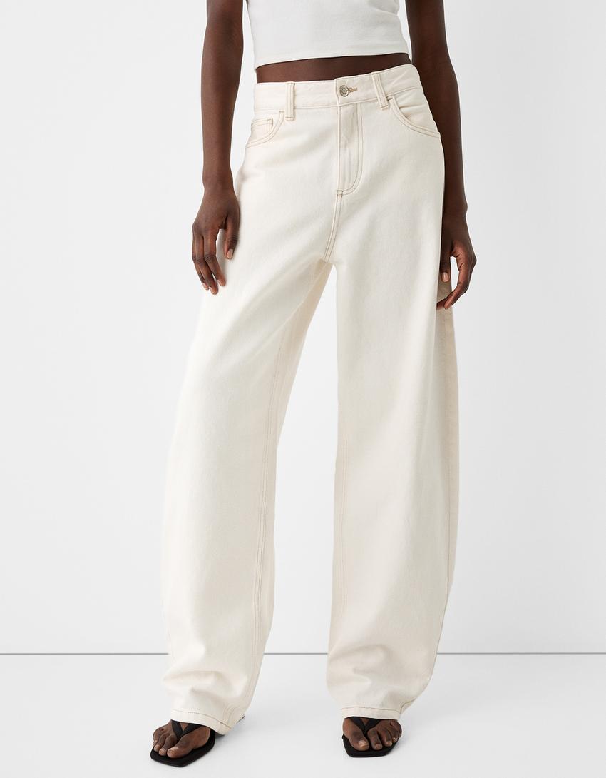 Wide balloon fit jeans-Cream