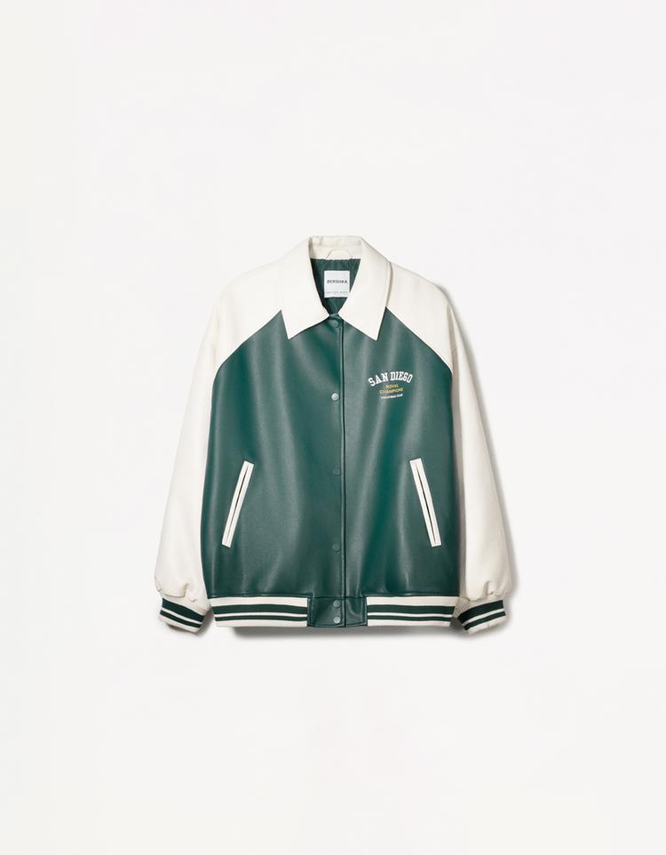 Varsity faux leather jacket