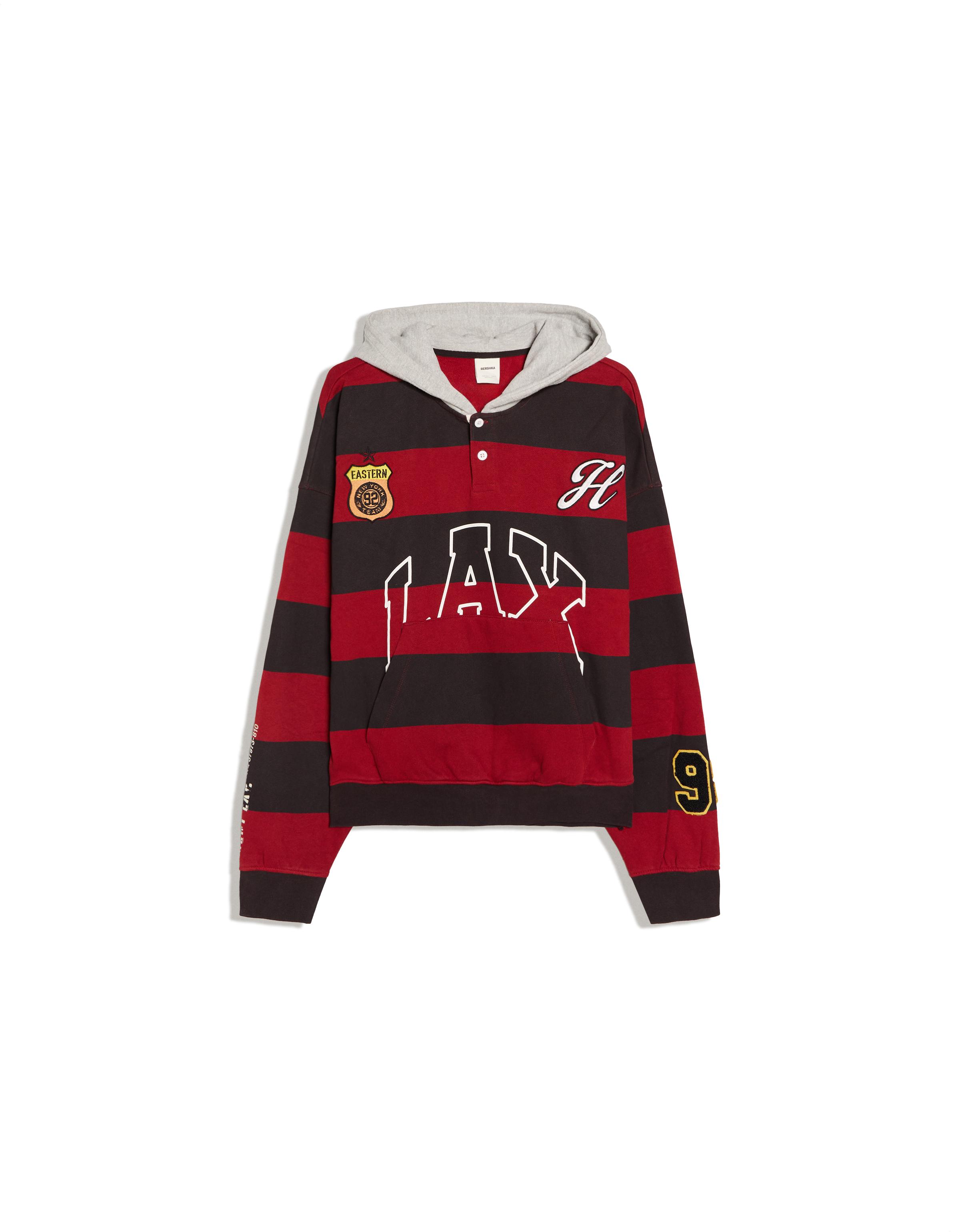 Contrast striped hood sweatshirt — Red