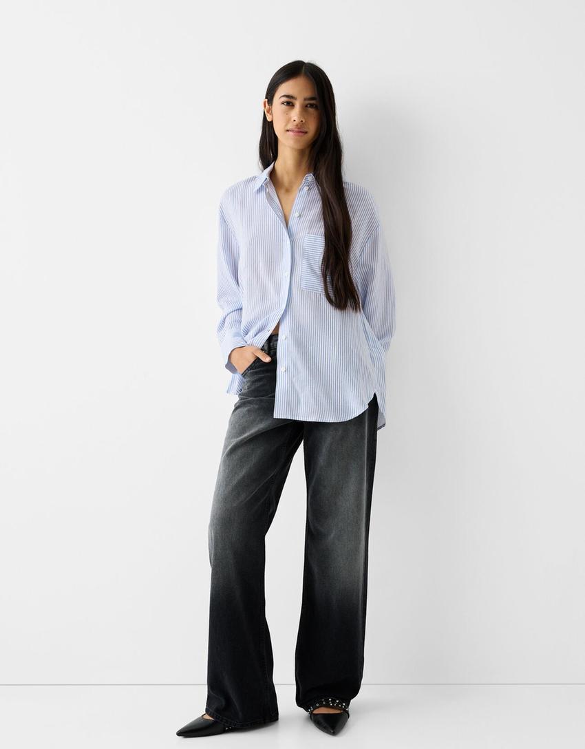 Rustic oversize long sleeve shirt-Light blue-3
