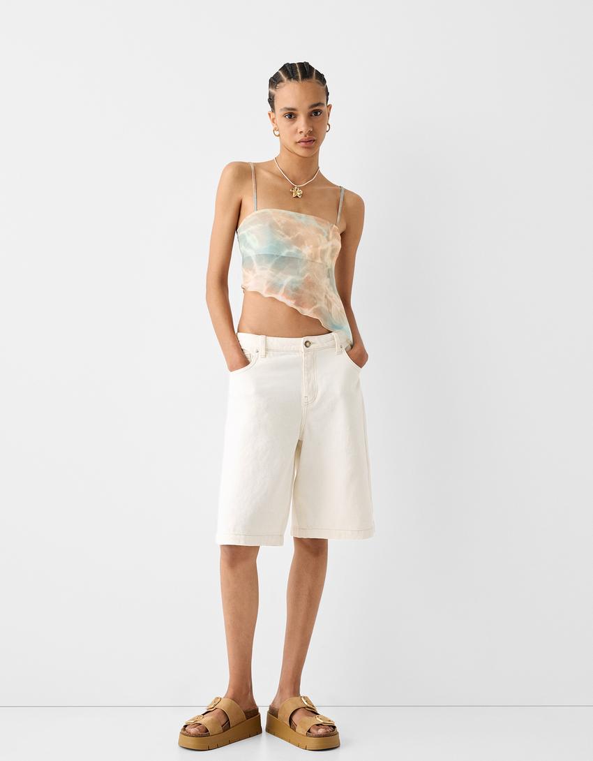 Asymmetric tulle top-Sand-3