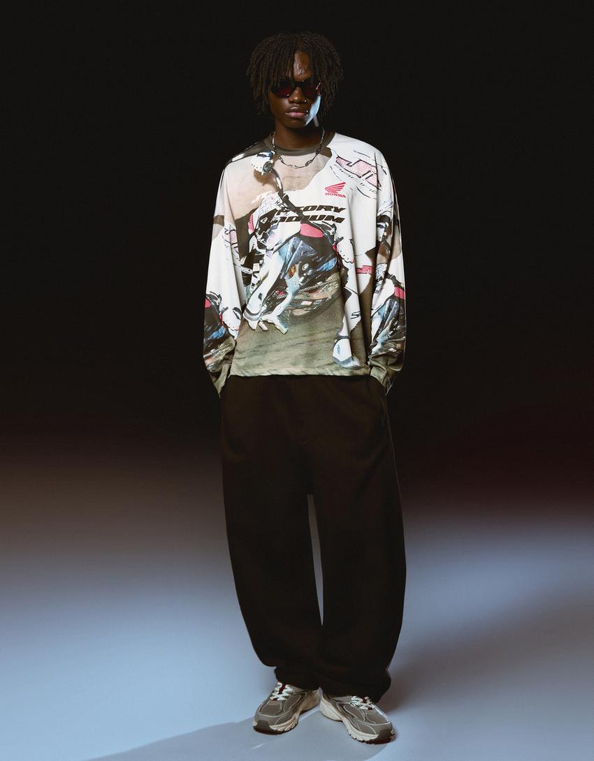 JT Racing Honda Langarmshirt mit Mesh-Print-Kombiniert