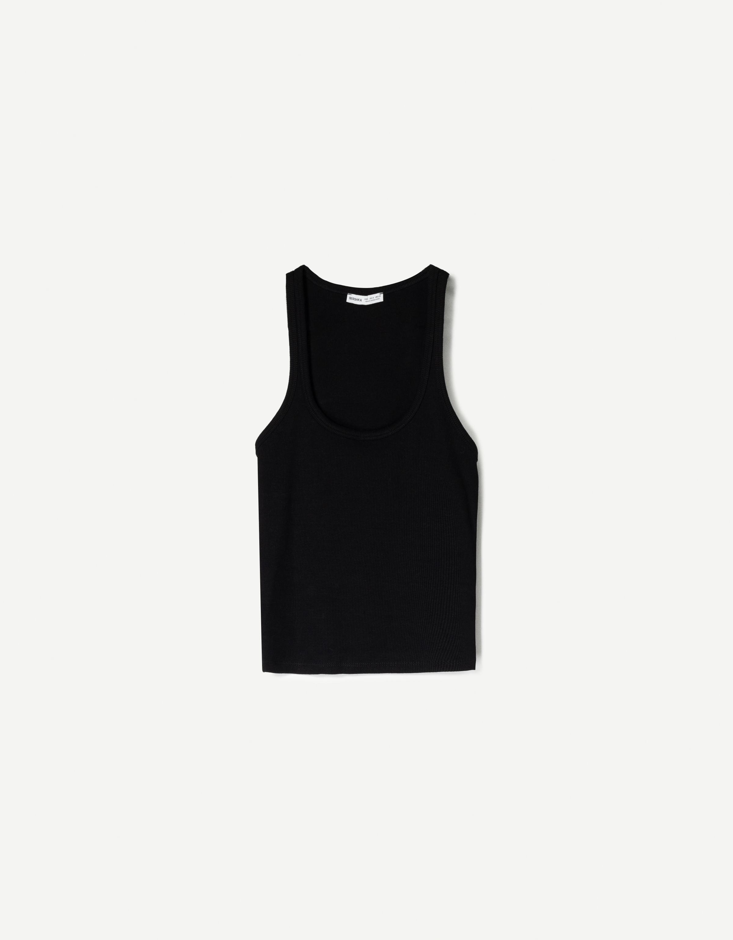 Bershka Ärmelloses Shirt Mit Patentmuster Damen L Schwarz