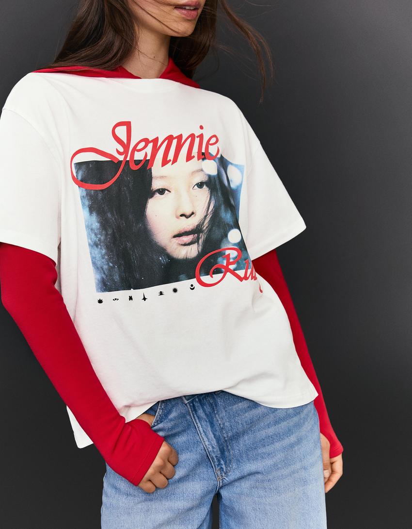 Camiseta Jennie Ruby manga corta oversize print-Blanco roto