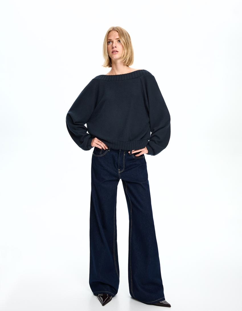 Open-back knit sweater-Navy