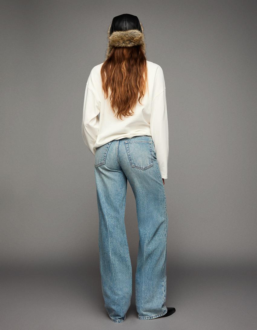 Jeans wide leg straight-Azul lavado