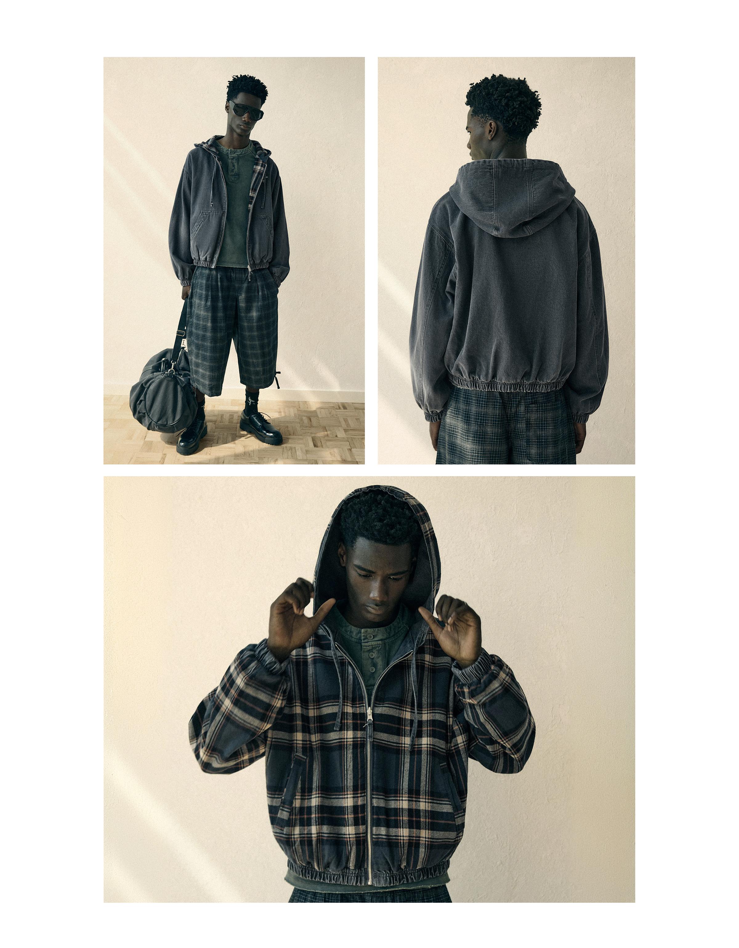 Reversible hooded zip-up jacket — Dark grey