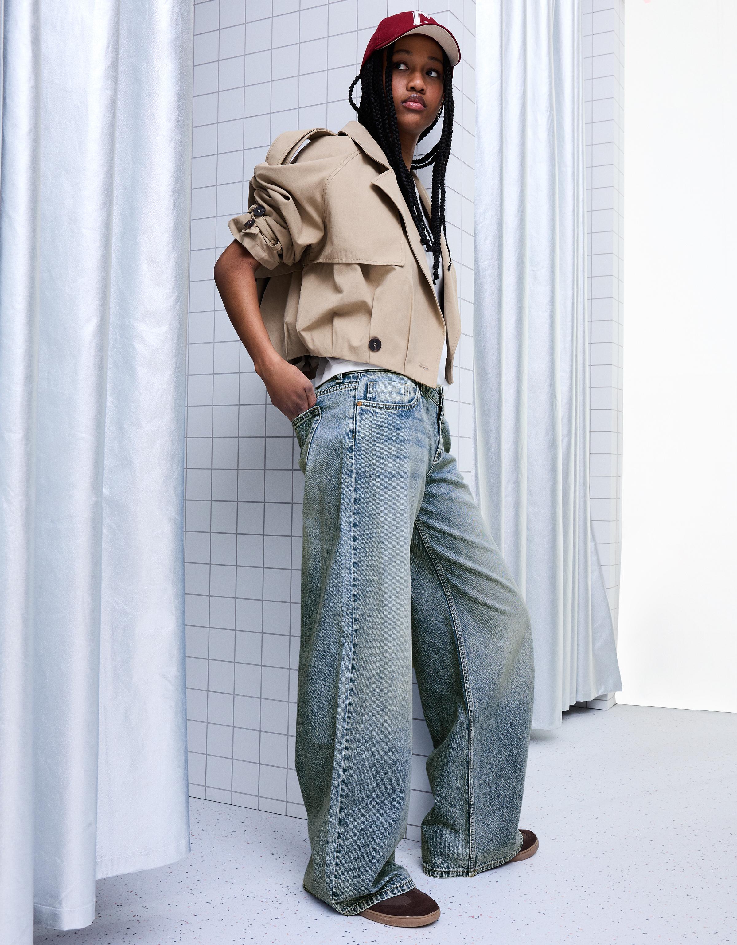 Geniş paça düşük bel jean - Görsel 133