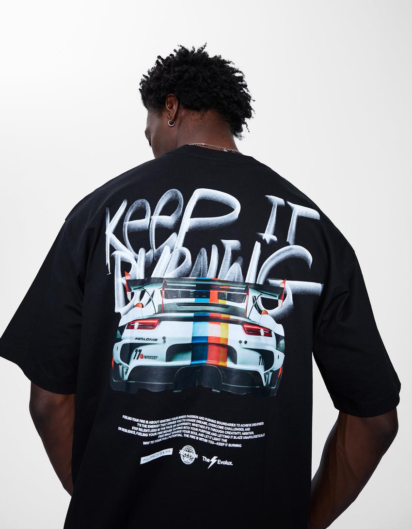 Κοντομάνικη μπλούζα με τύπωμα-Μαύρο