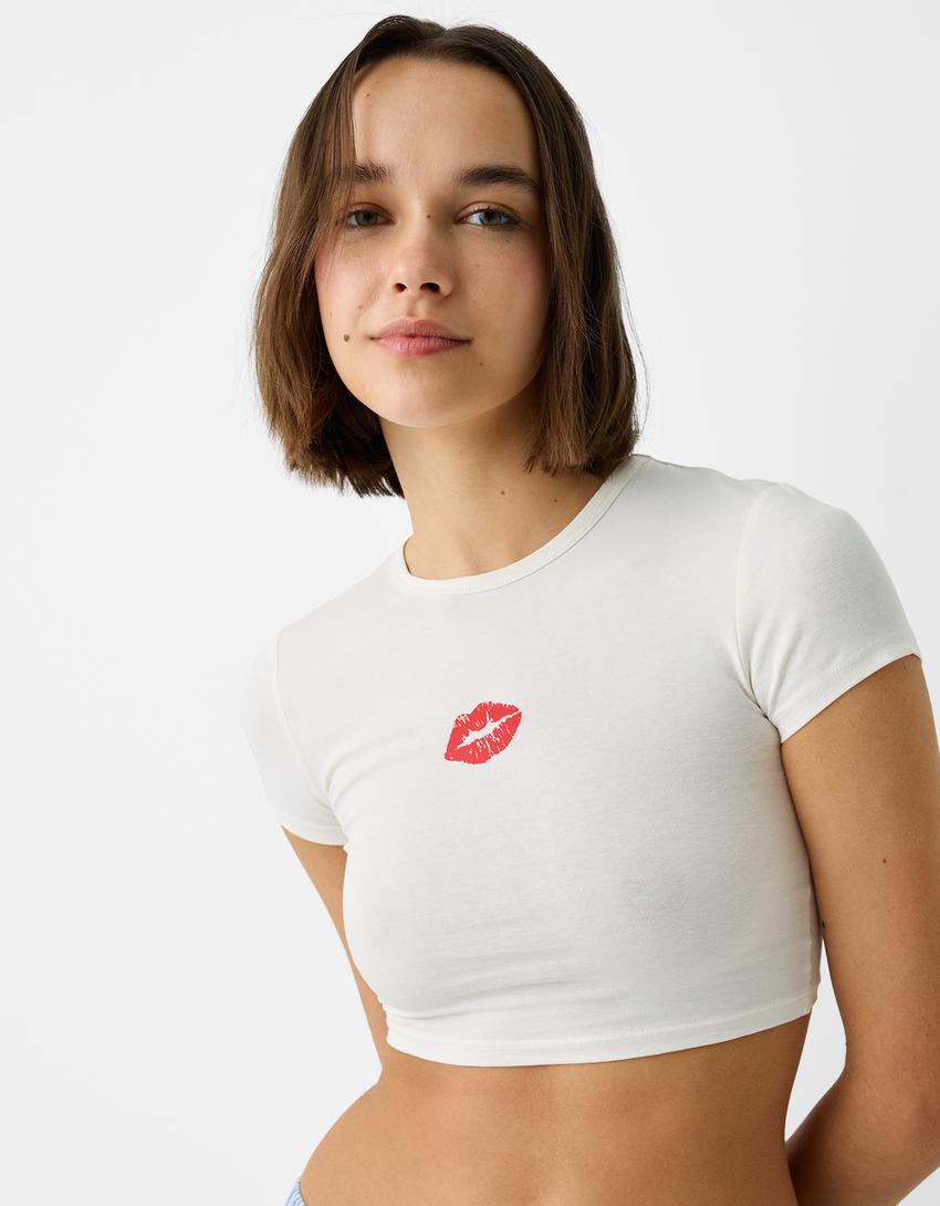 T-shirt manches courtes imprimé-Écru-0
