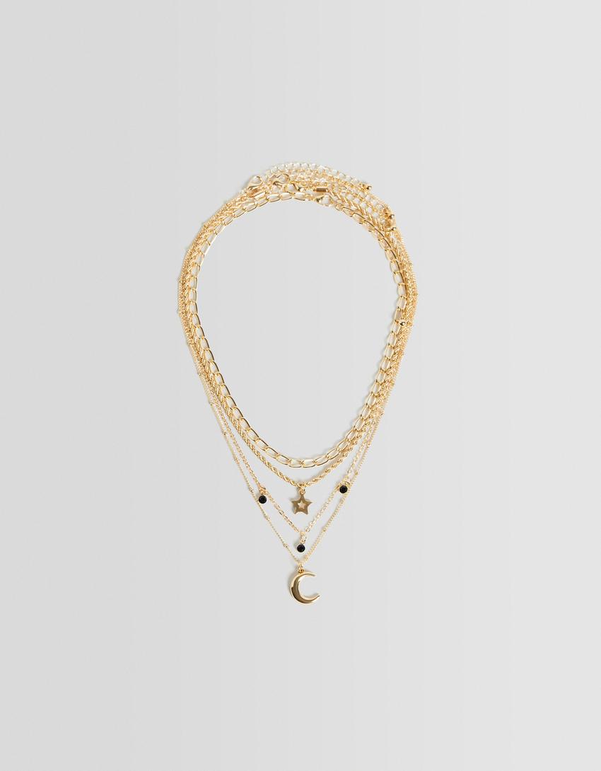 Lot 4 colliers pierres fantaisie étoile lune-Or-4