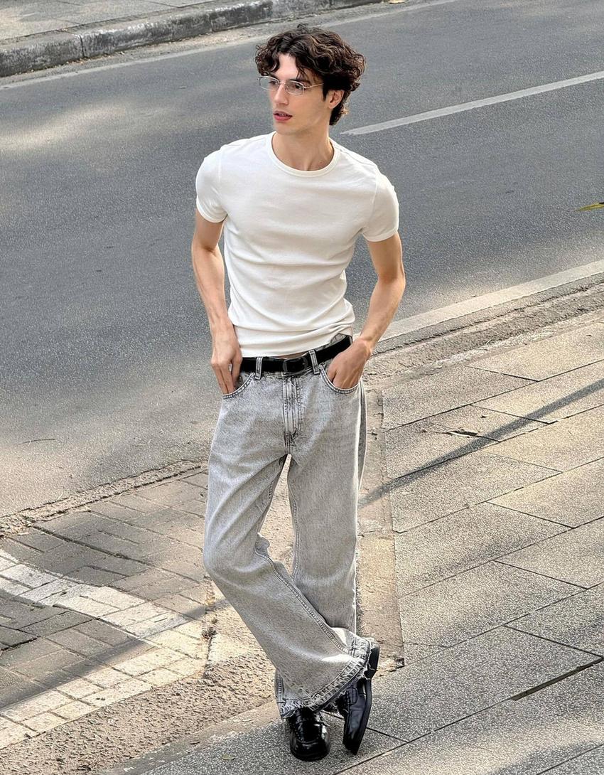 Jeans flare straight-Cinza