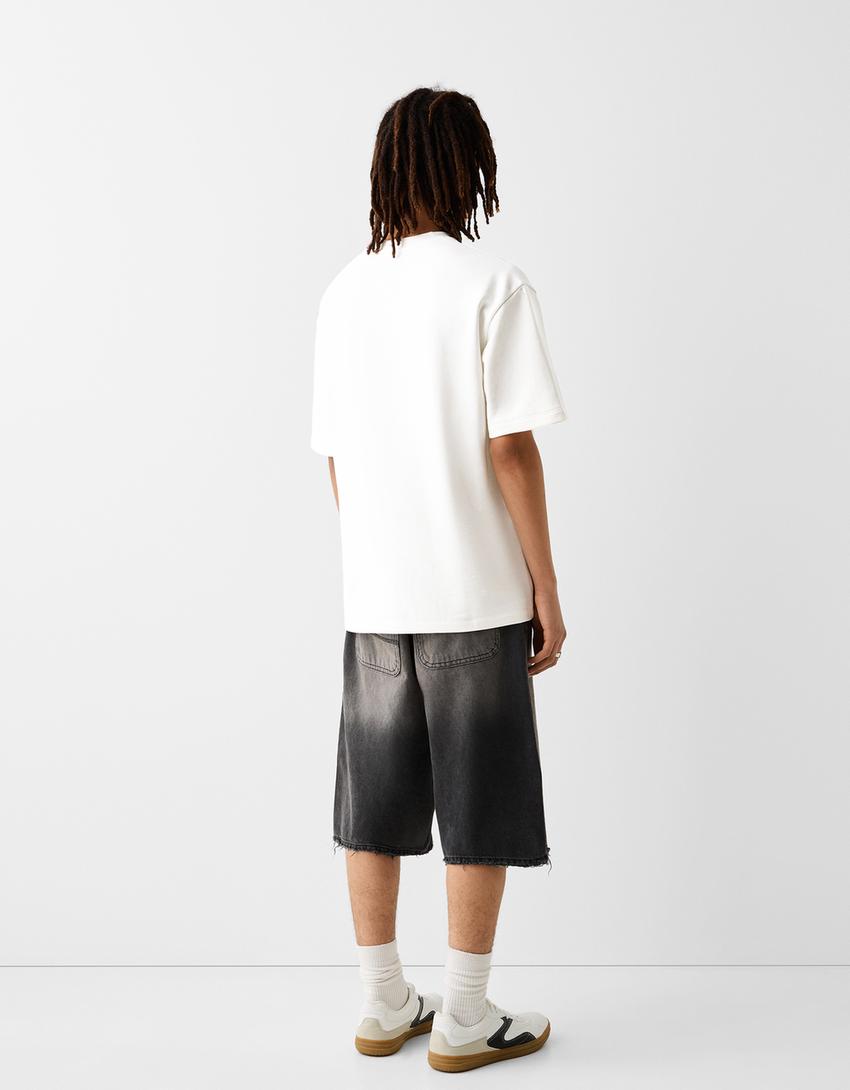 T-shirt manches courtes molleton imprimé-Blanc-1