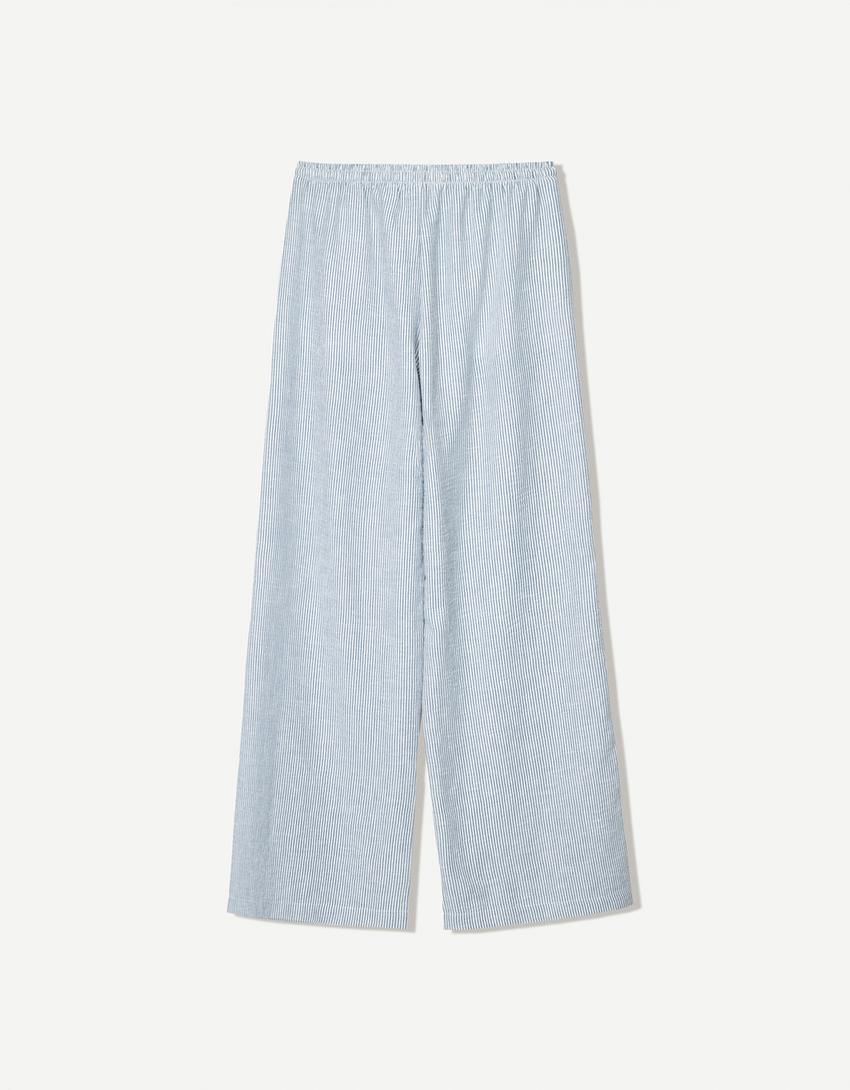 Striped rustic trousers-Navy