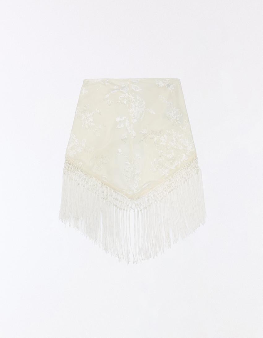 Fringed scarf-Cream
