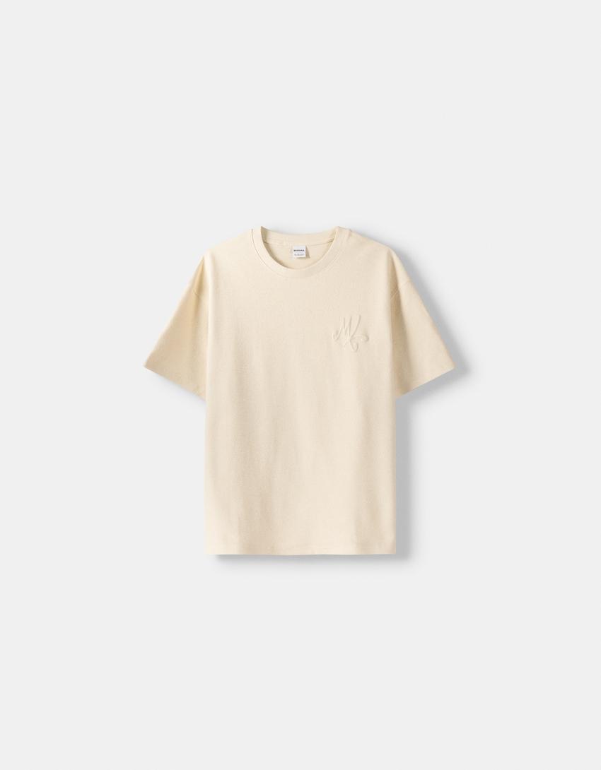 T-shirt manches courtes boxy fit imprimé-Blanc cassé-4