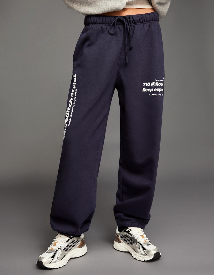Printed plush joggers-Navy