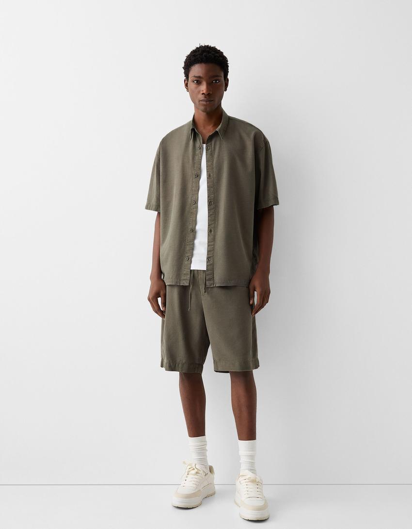 Chemise manches courtes garment dyed-Kaki-3
