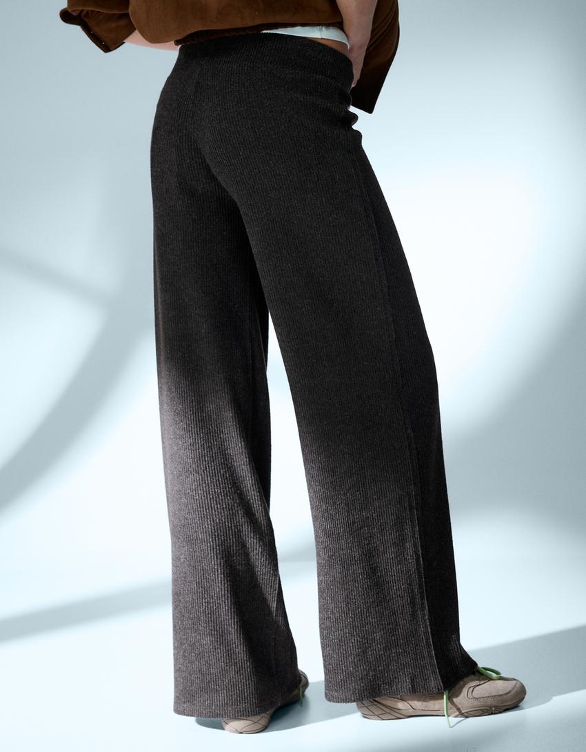 Geniş paça fitilli yumuşak pantolon-Koyu gri