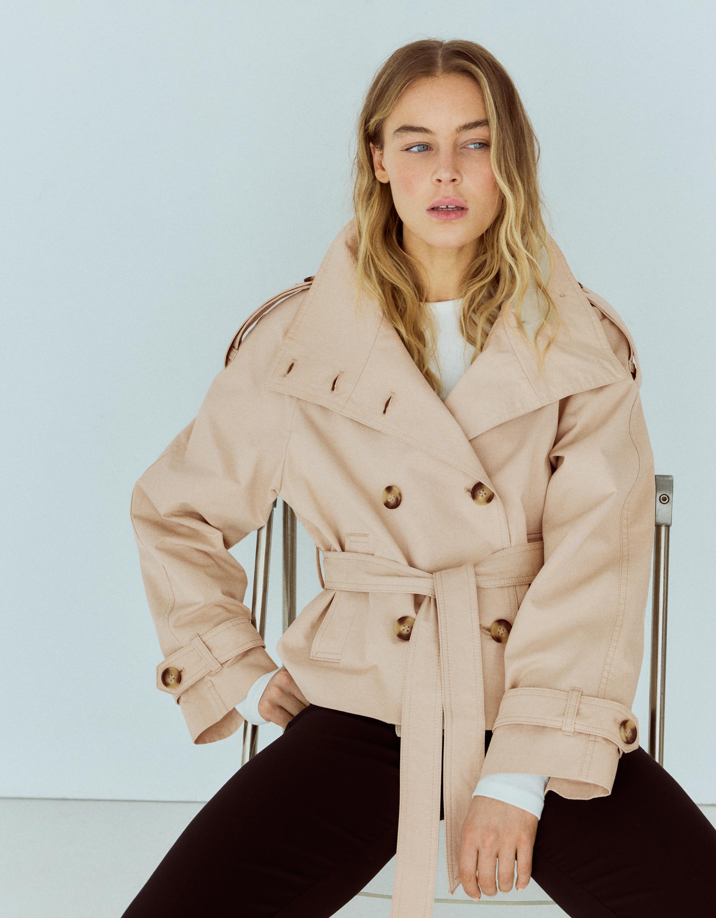 Funnel neck trench jacket — Sand