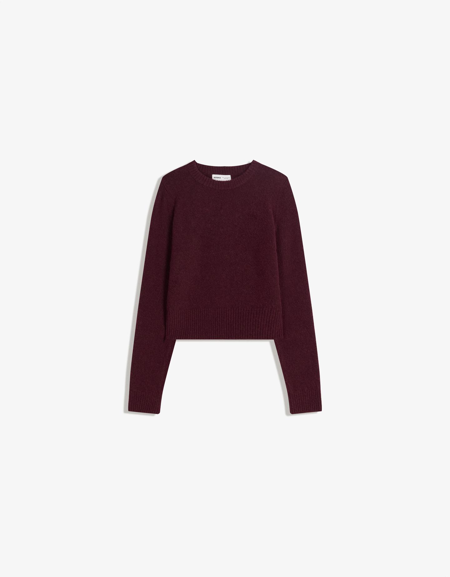 Bershka sweter z okrągłym dekoltem bordowy