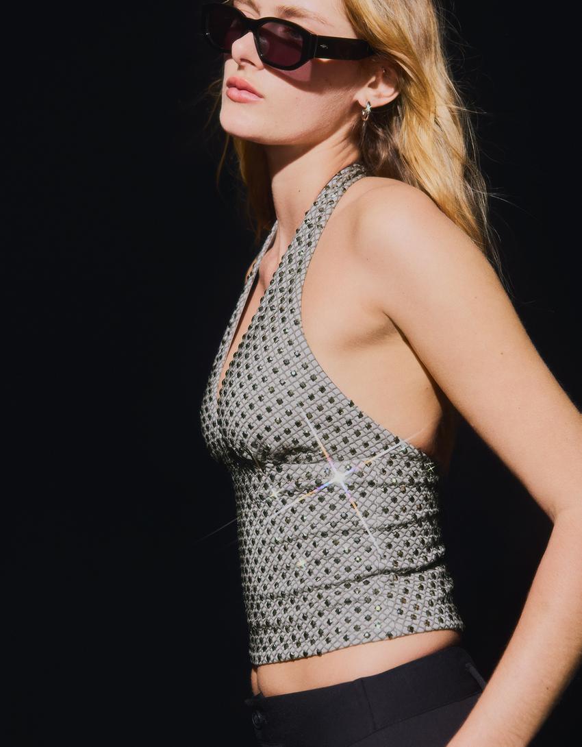 Neckholder-Top mit Strass