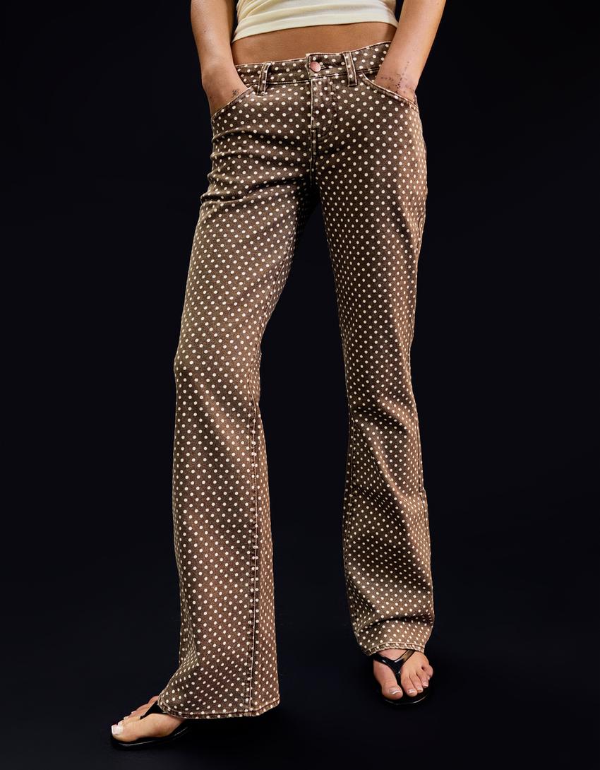 Polka dot bootcut denim-Brown