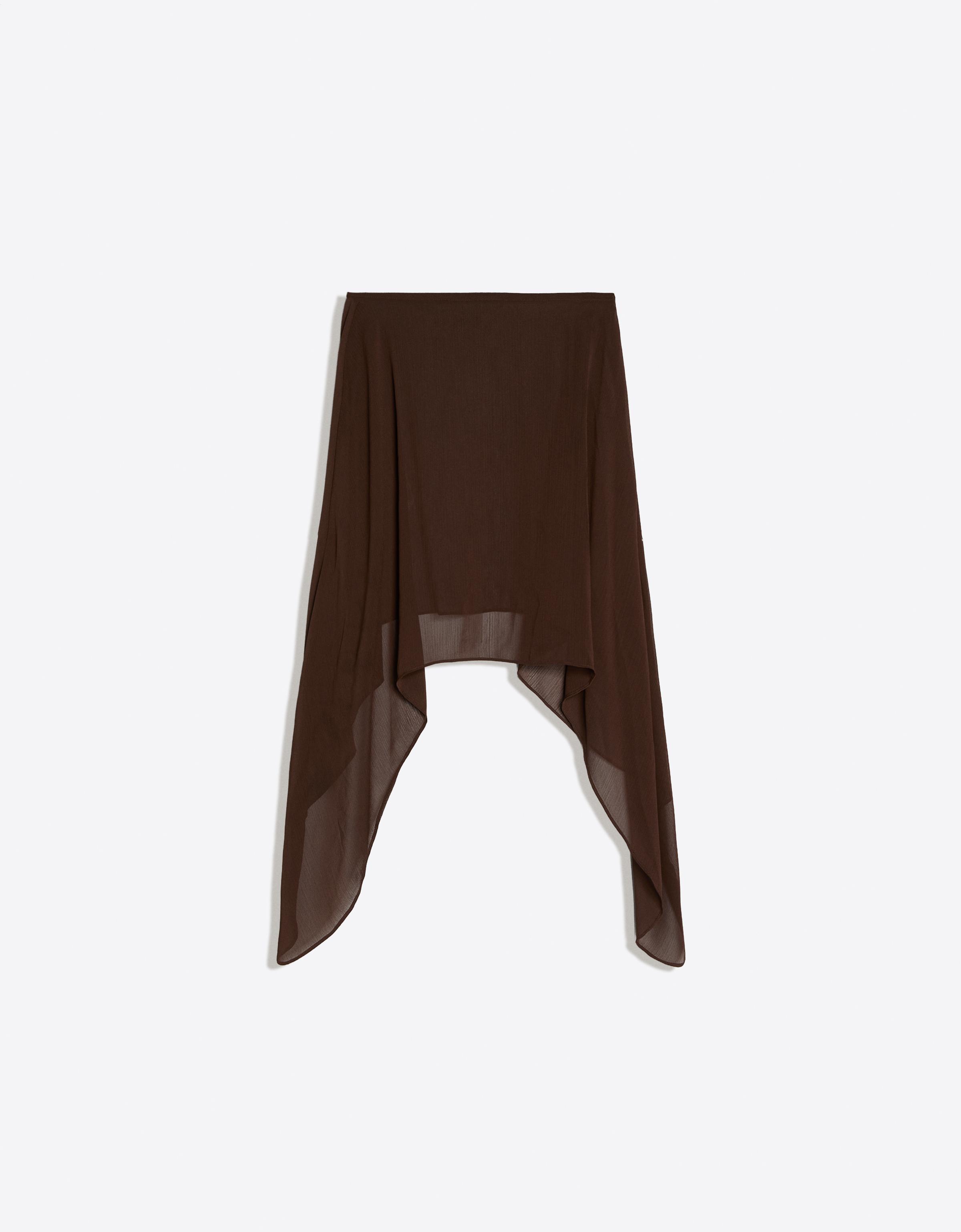 Semi-sheer asymmetric flowing cape — Brown