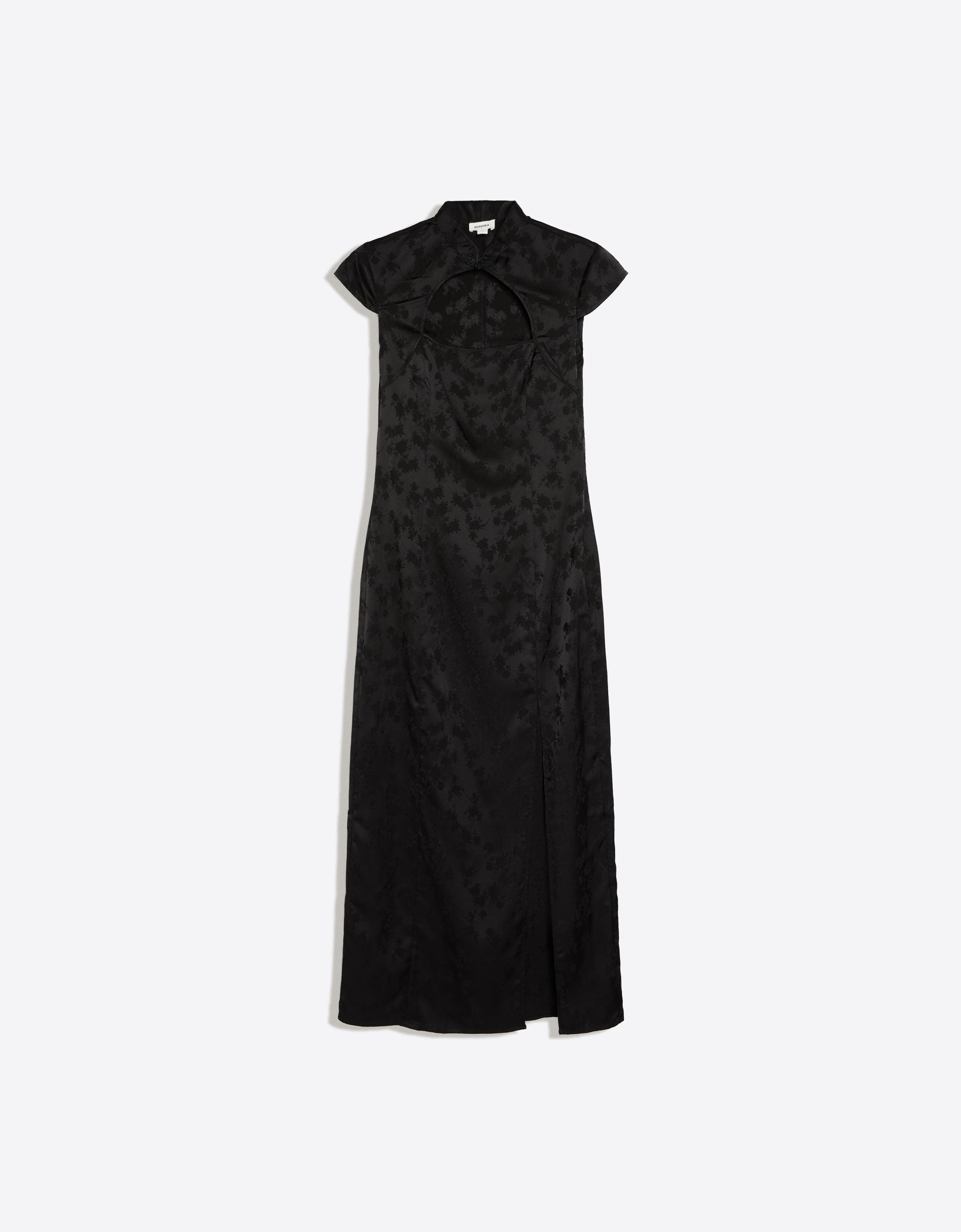 Sateen jacquard midi dress — Black