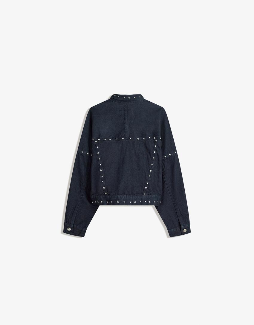 Kort denimjakke med nitter-Marineblå-5