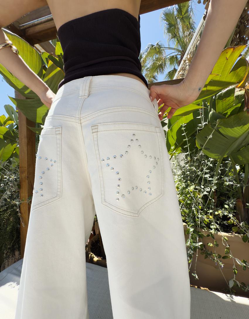 Pantalon barrel clous-Blanc-1
