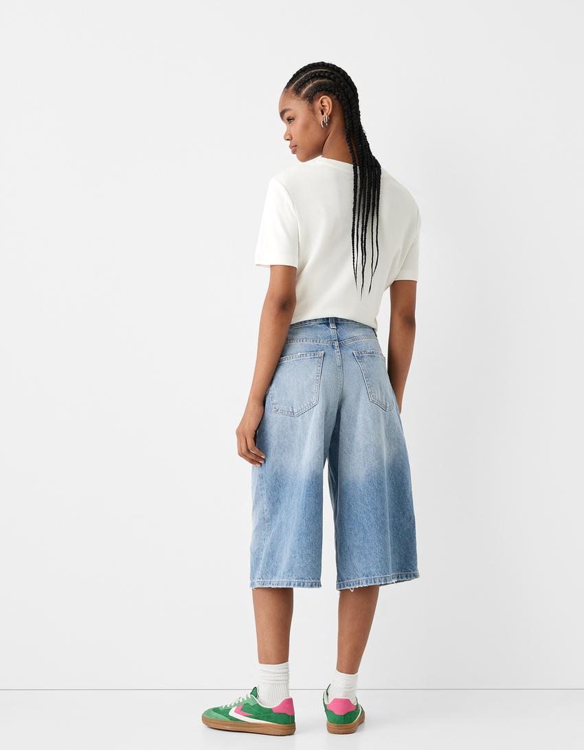 Bermuda short baggy en jean-Bleu lavé-2