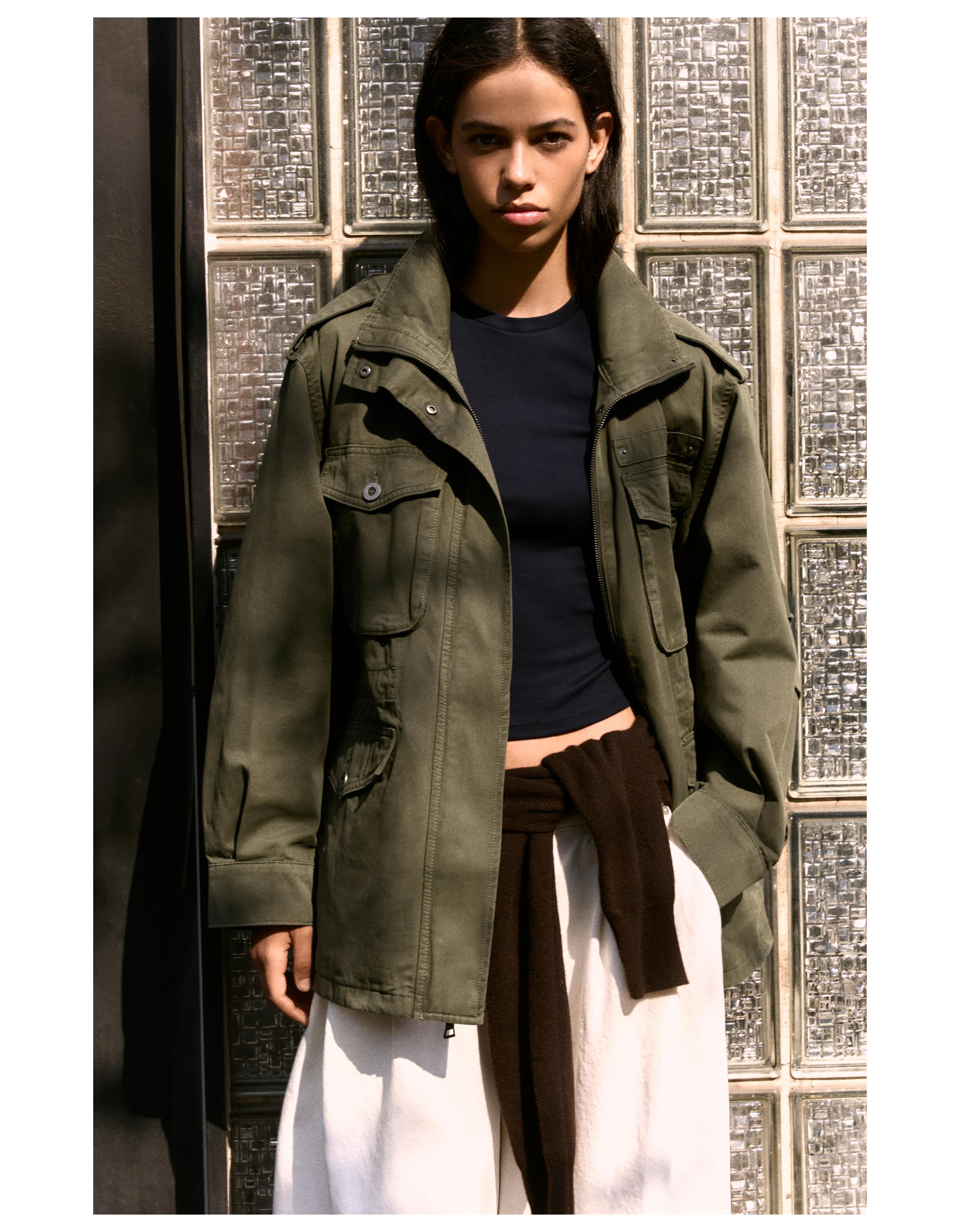 Parka jacket with pockets and funnel neck — Khaki