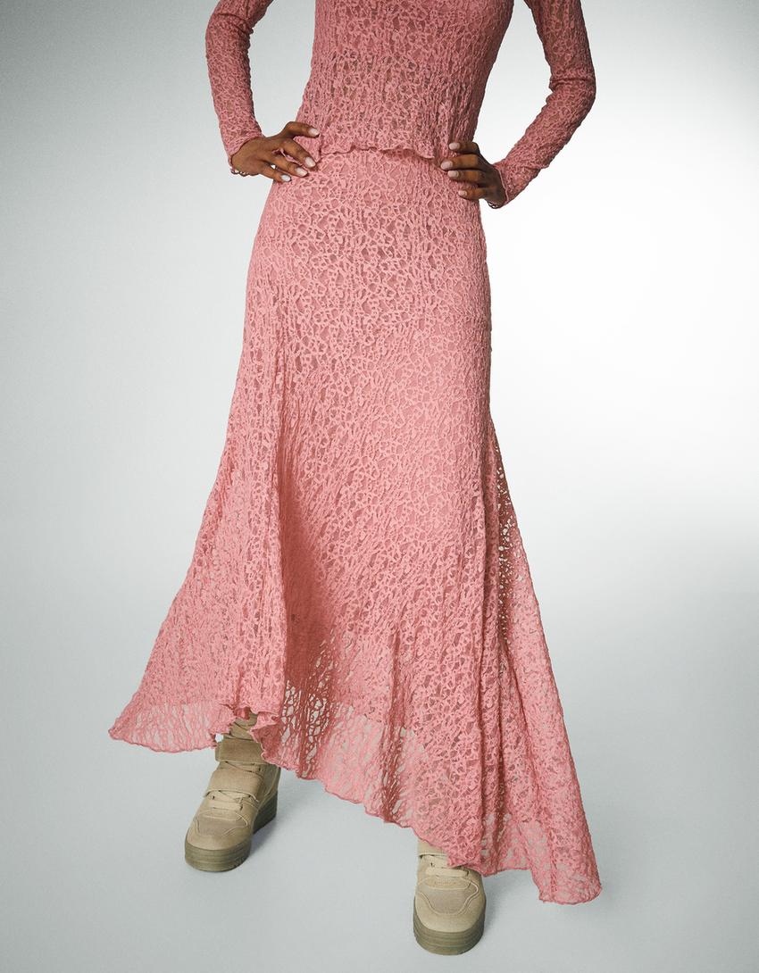Jupe midi lacée-Rose-1