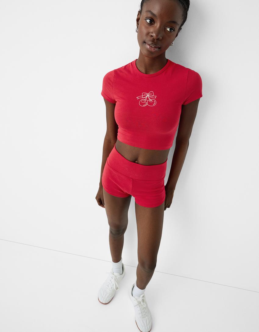 Много къс панталон-Червено-5