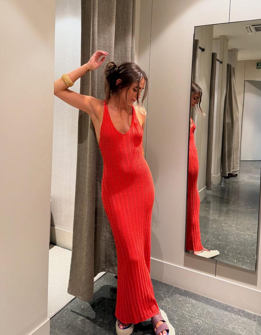 Robe midi bretelles anneau-Corail-1