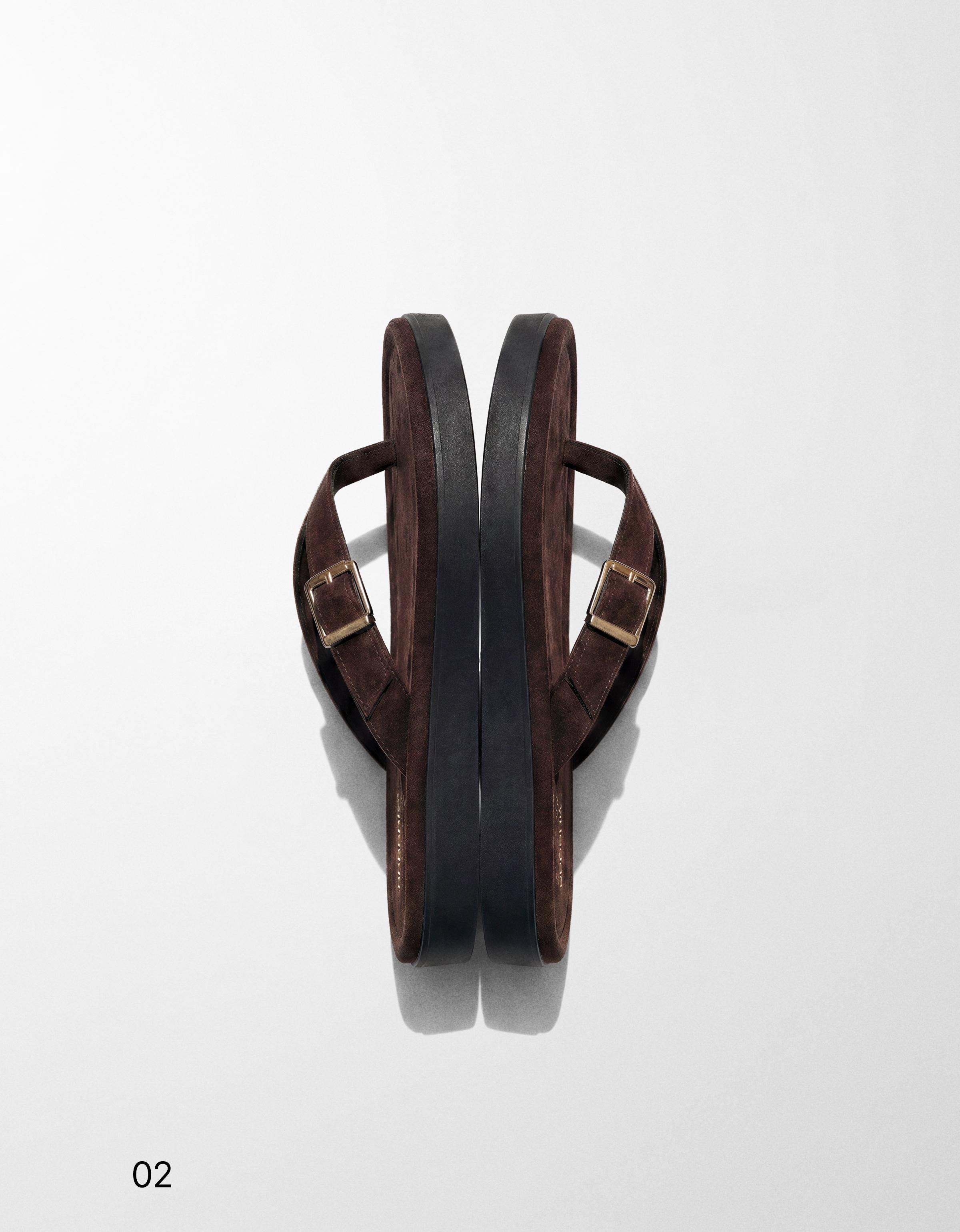 Flat thong sandals with buckle — Brown
