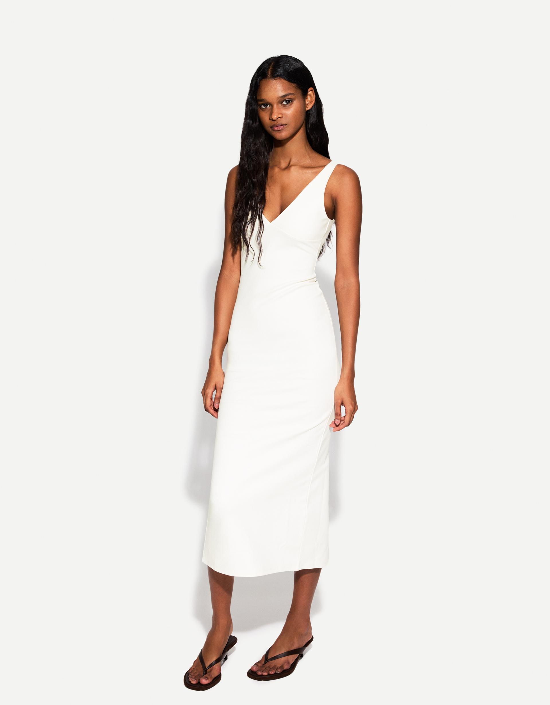 Moda Vestido De Bershka Blanco Vestido Blanco Bershka Botas Largas