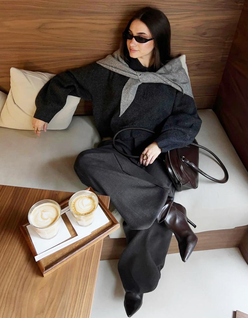 منديل رقبة محبوك-رمادي