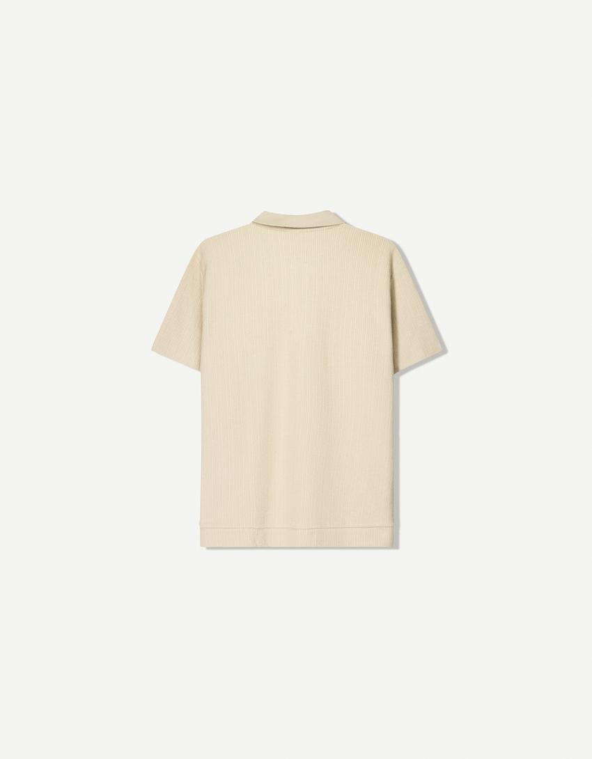Textured polo shirt-Camel