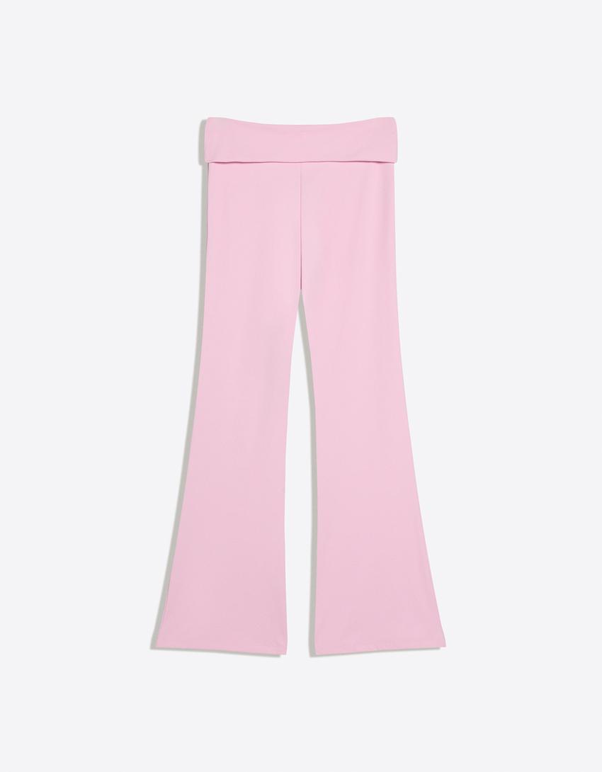 Technical flared trousers with turn-up waist-Candy Pink