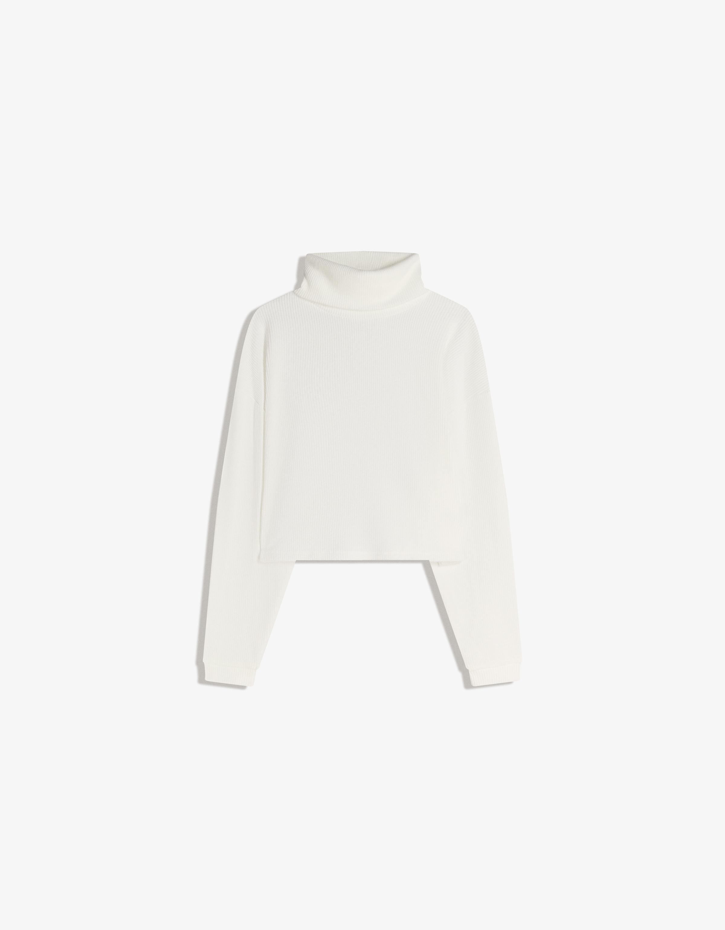 High neck ribbed sweater — Cream