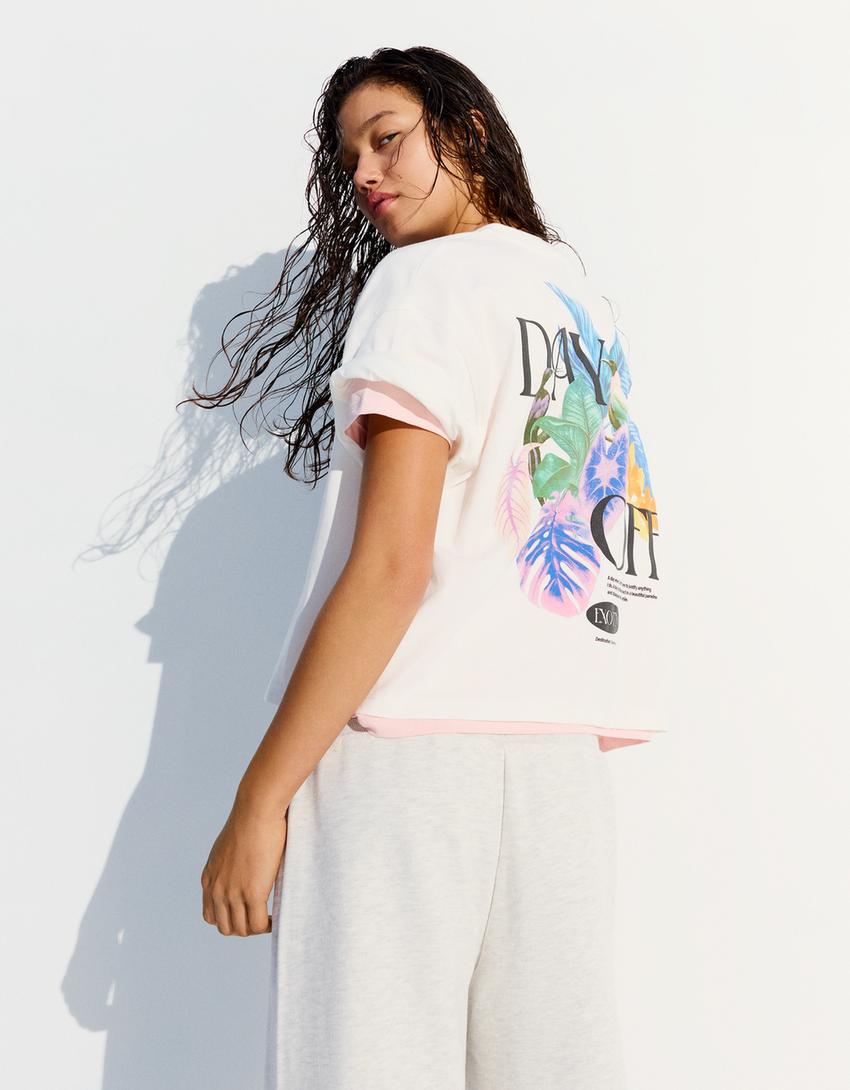 Camiseta manga corta oversize print-Blanco roto