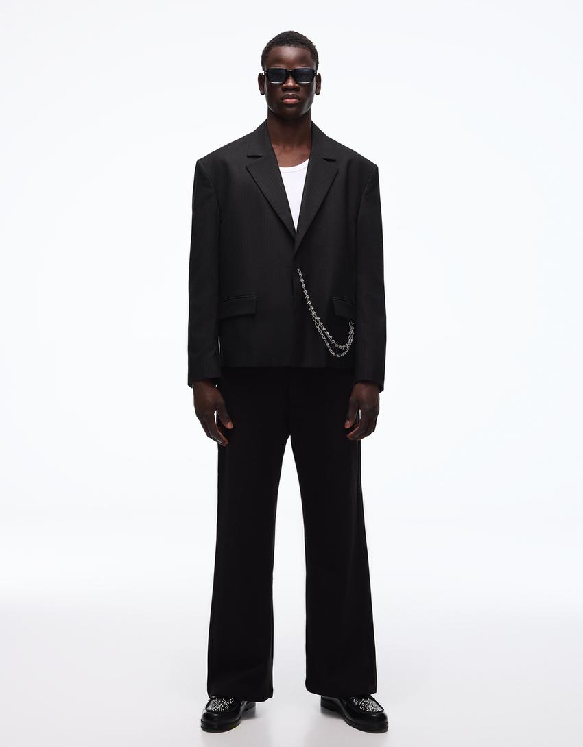 Chain tailored fit blazer-Black