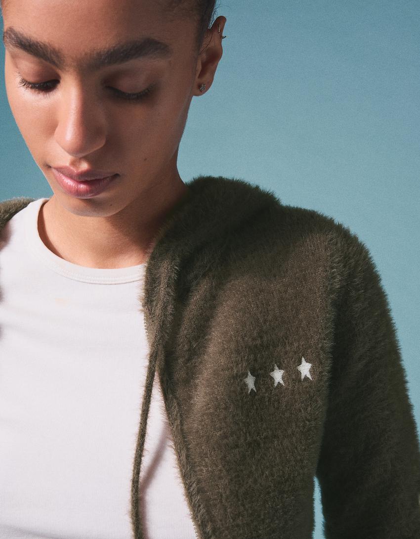 Chaqueta punto cremallera bordado-Verde