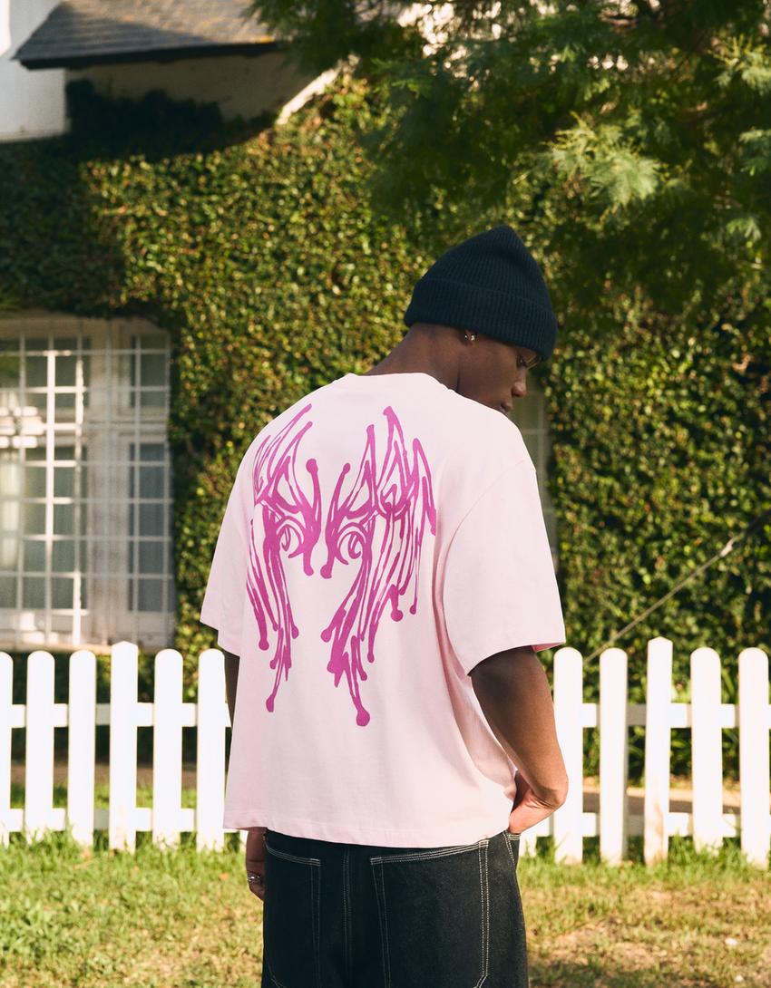 Short sleeve print T-shirt-Pink