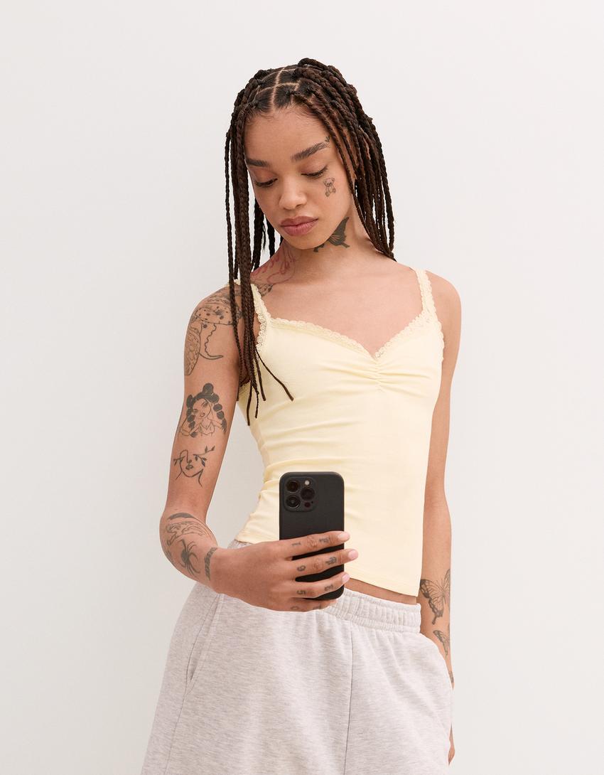 Lace top with straps-Yellow