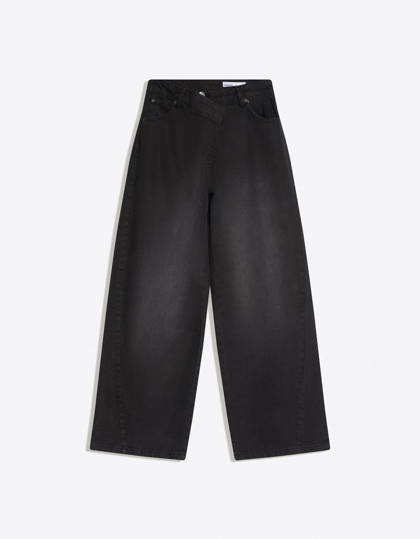 Barrel fit pantolon-Gri