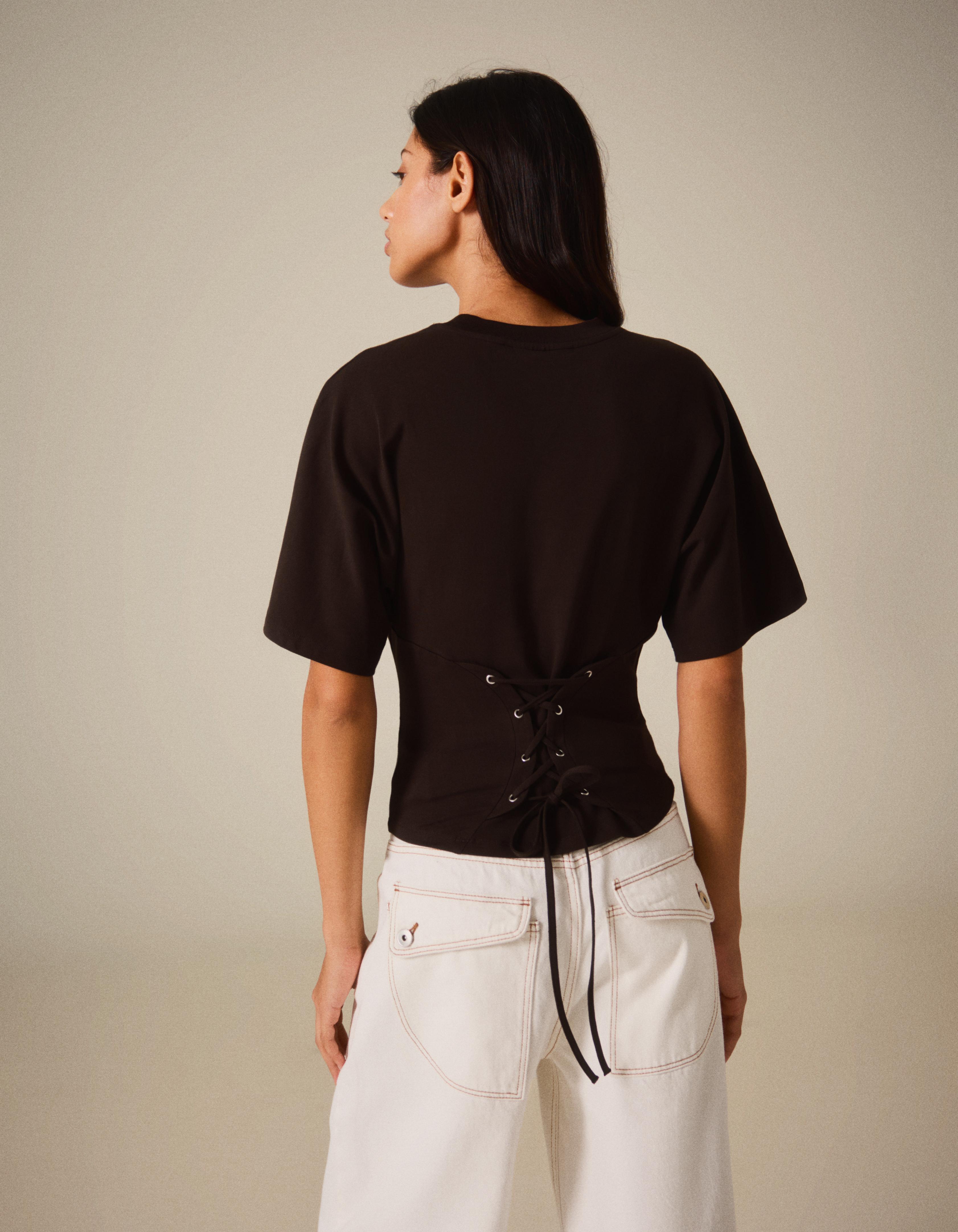 Short-sleeved corset T-shirt — Brown