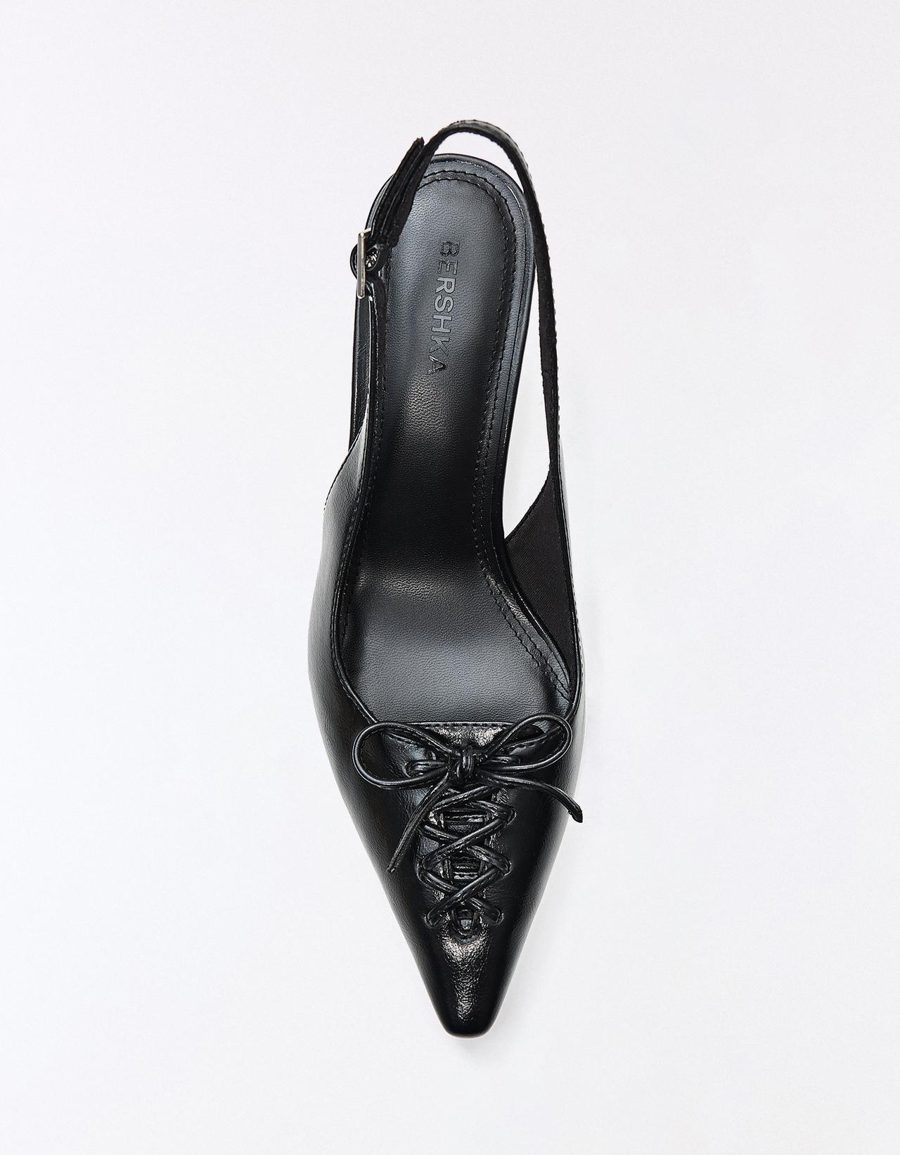 KITTEN HEEL CORSET SHOES — BLACK